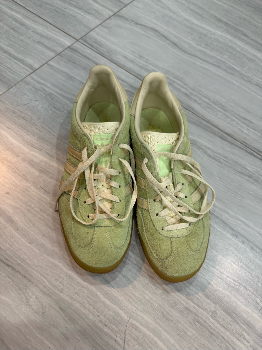 adidas sambas Women's Light Green Suede Sneakers with Cream Accents